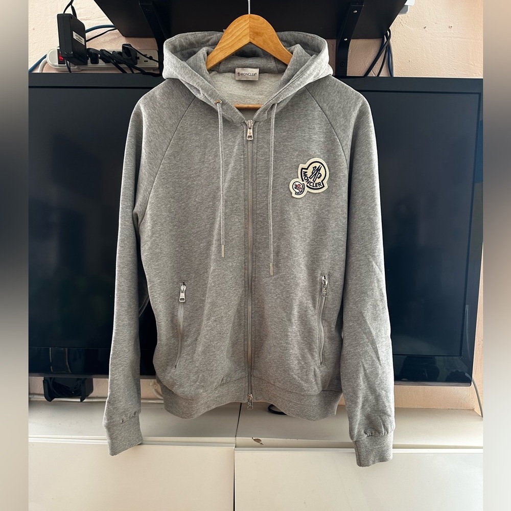 Moncler Gray Double Patch Zip Up Hoodie